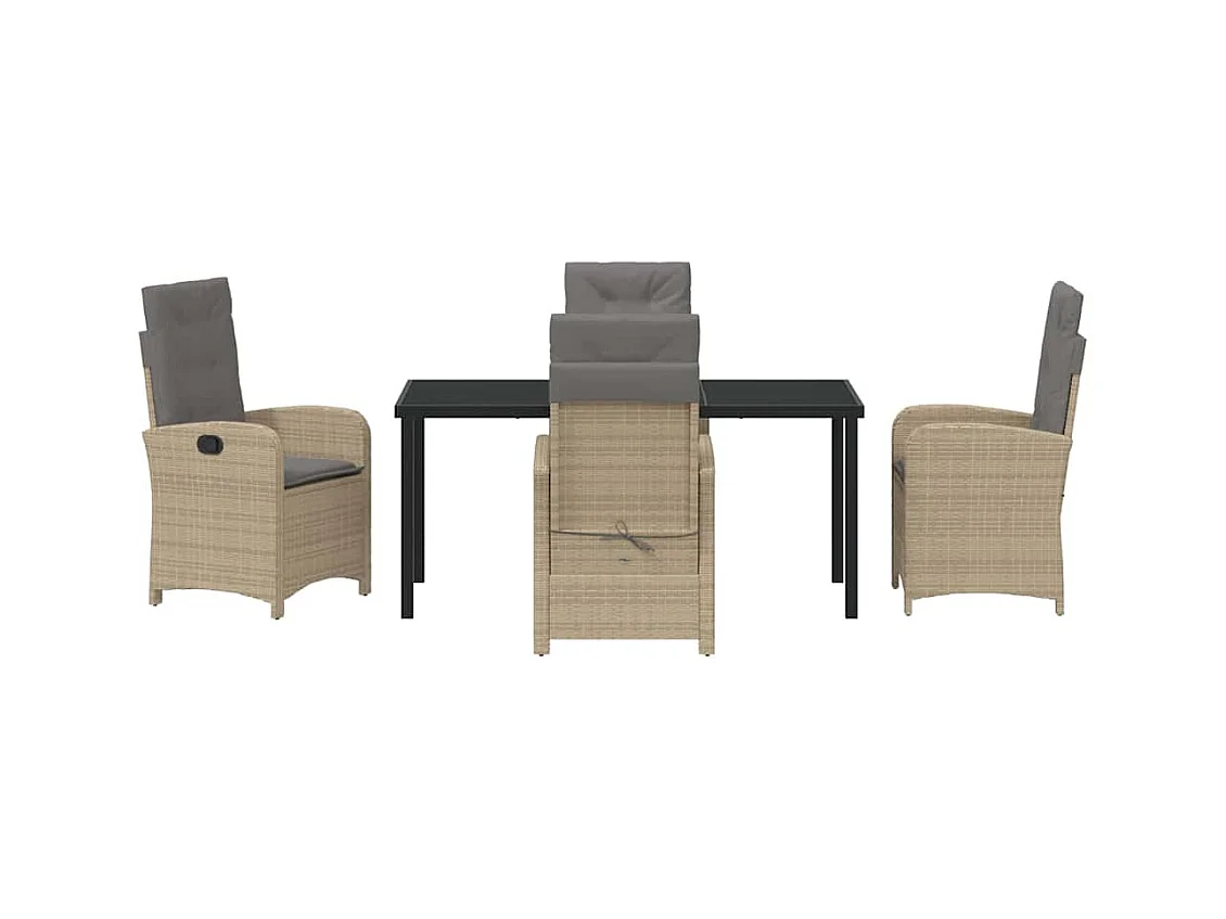 Set da pranzo da giardino 5 pezzi con cuscini in polyrattan beige