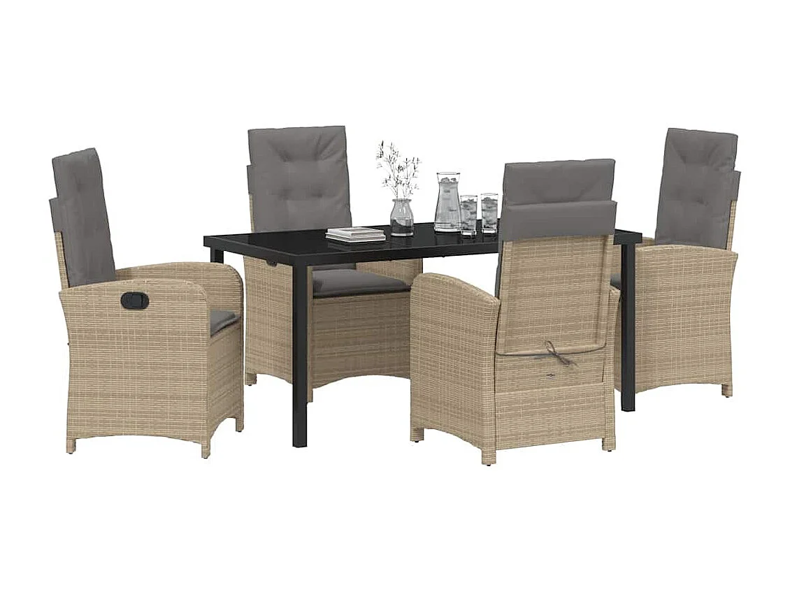 5-delige tuinset met beige polyrotan kussens