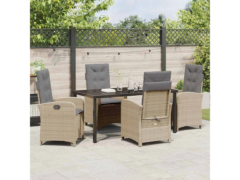 5-delige tuinset met beige polyrotan kussens