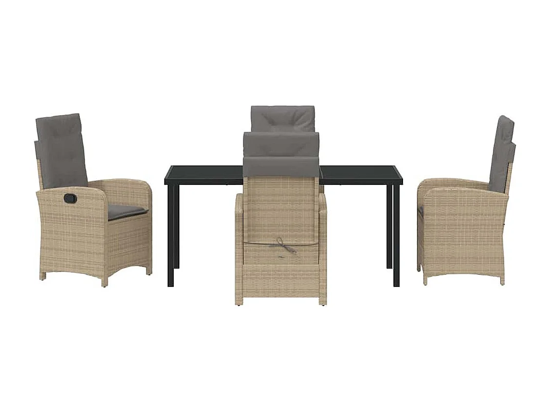 5-delige tuinset met beige polyrotan kussens