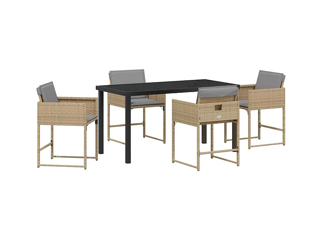 Ensemble de Dîner de Jardin 5 Pièces avec Coussins Beige Rattan Poly