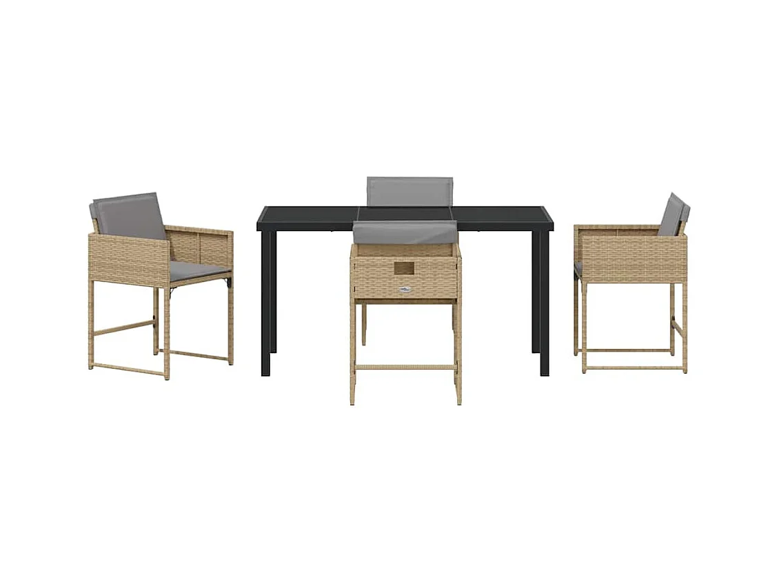 Ensemble de Dîner de Jardin 5 Pièces avec Coussins Beige Rattan Poly