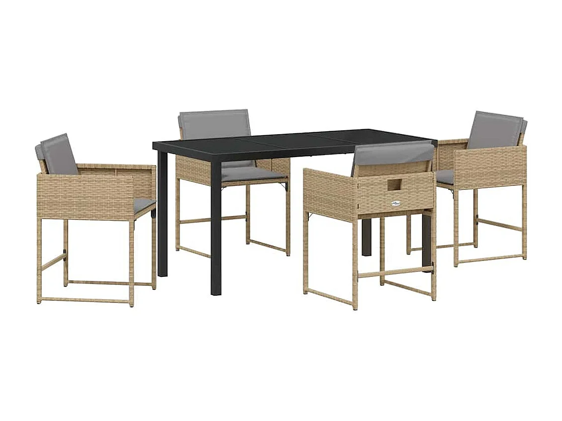 5-delige tuinset met beige kussens van polyrotan