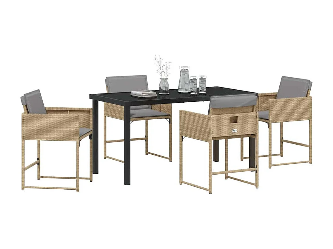 5-delige tuinset met beige kussens van polyrotan