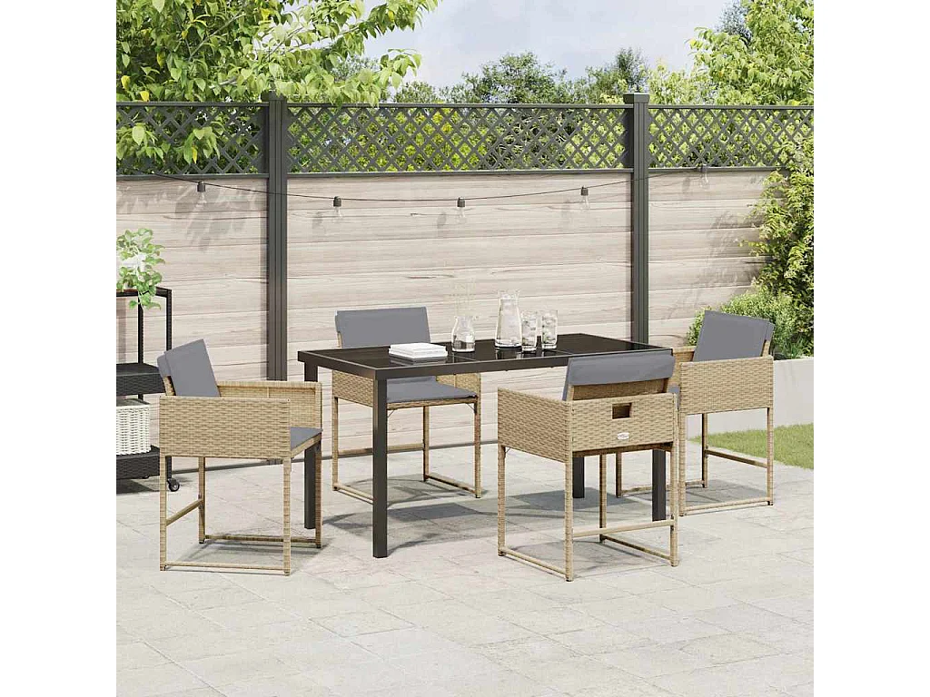 5-delige tuinset met beige kussens van polyrotan