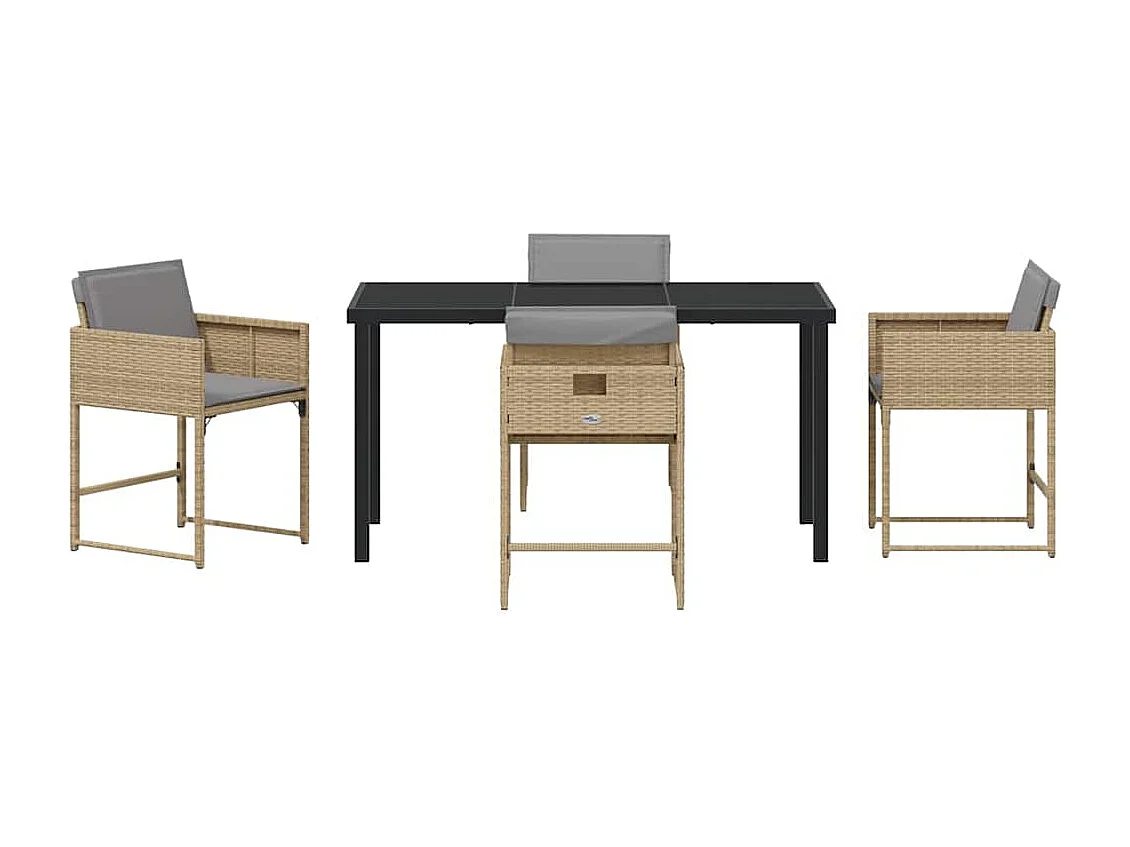 5-delige tuinset met beige kussens van polyrotan