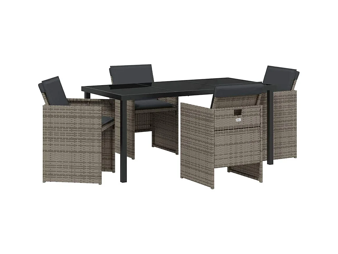 Set da pranzo da giardino 5 pezzi con cuscini in polyrattan grigio