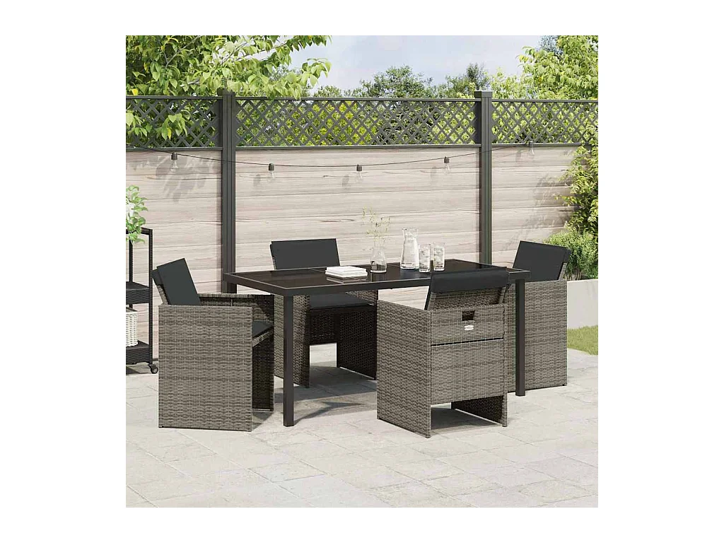 Set da pranzo da giardino 5 pezzi con cuscini in polyrattan grigio