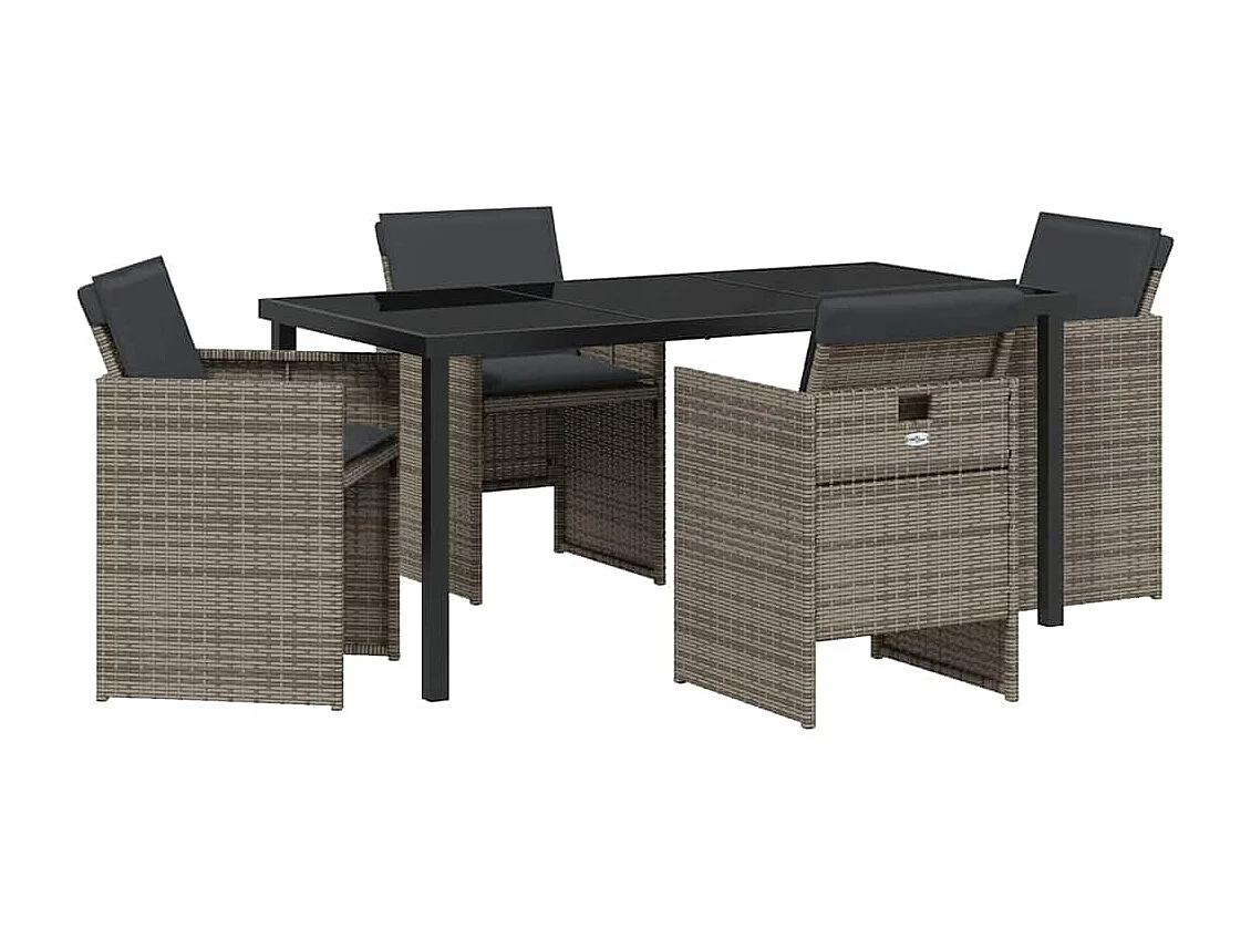 Set da pranzo da giardino 5 pezzi con cuscini in polyrattan grigio