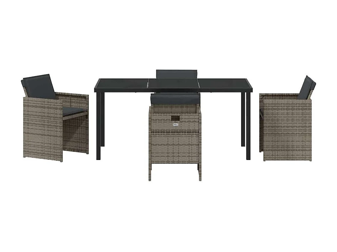 Set da pranzo da giardino 5 pezzi con cuscini in polyrattan grigio