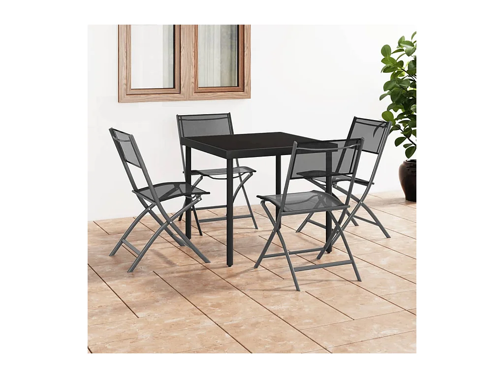 Klappbare Gartenstühle, 4er-Set, schwarzer Stahl und Textilene