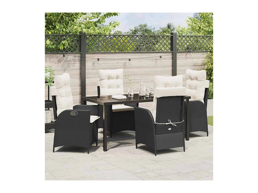 5-teiliges Gartenset mit Kissen, schwarzes Rattan, Poly