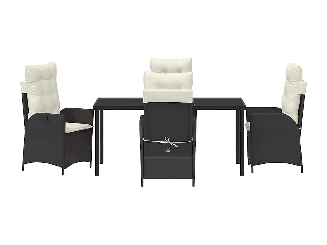 5-teiliges Gartenset mit Kissen, schwarzes Rattan, Poly