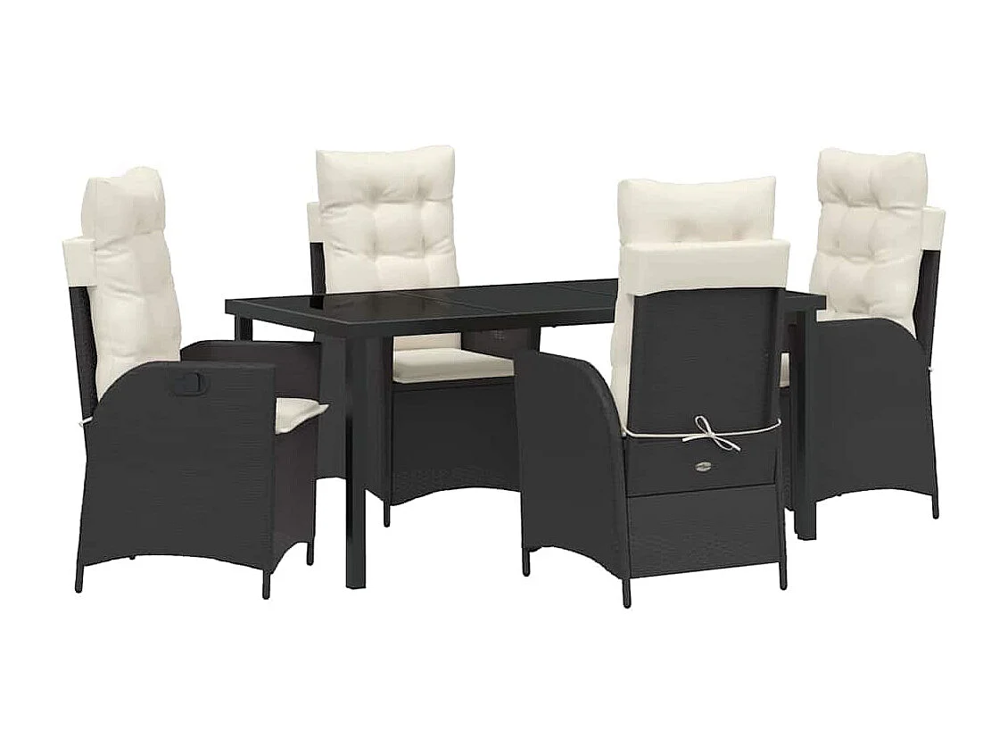 5-delige tuinset met kussens van zwart rotanpolyester