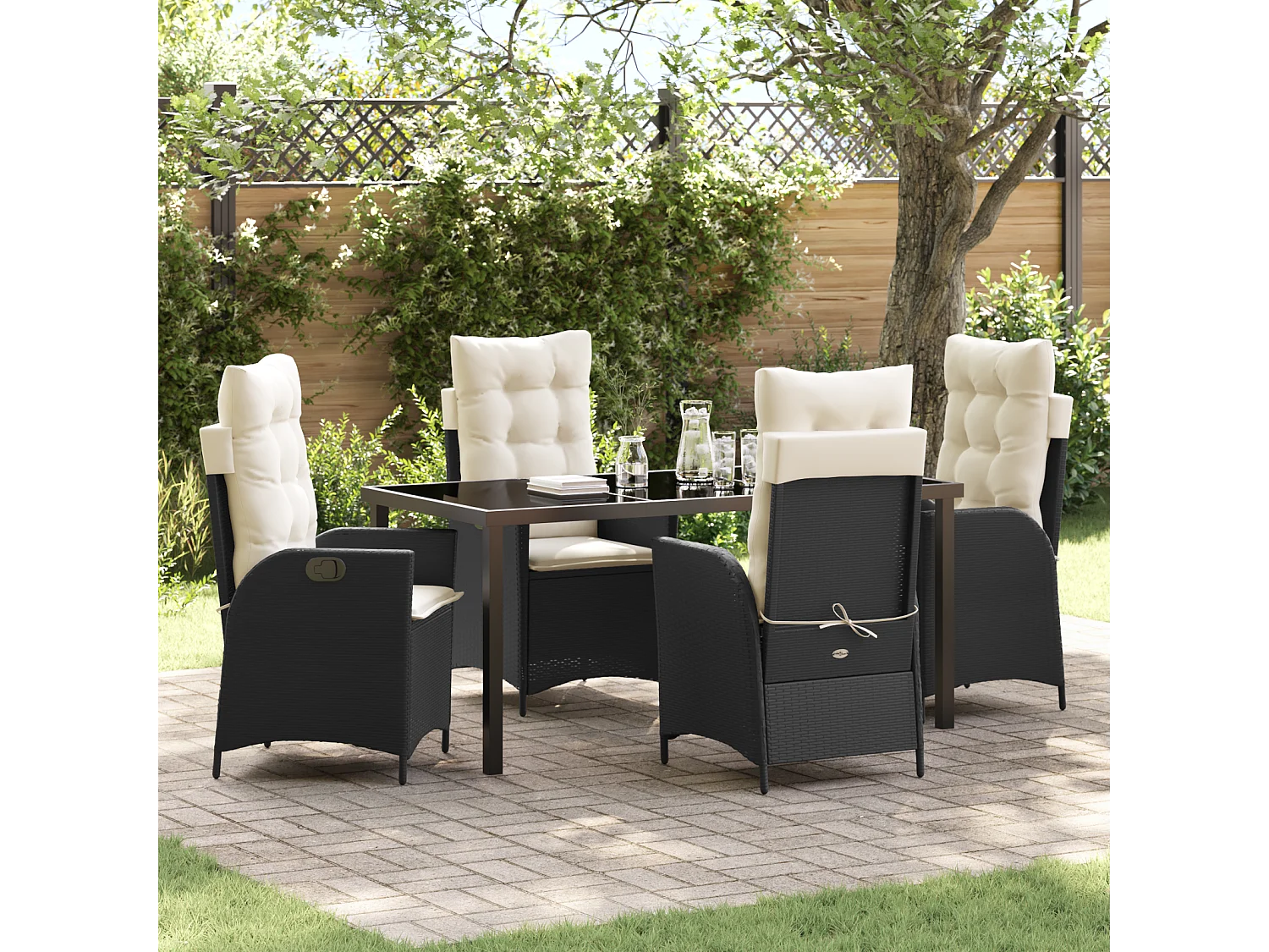 Set da giardino 5 pezzi con cuscini in rattan nero Poly