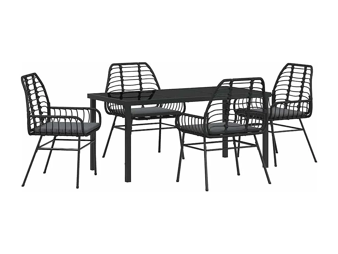 Ensemble de salle à manger de jardin 5 pièces avec coussins Noir Poly Rotin