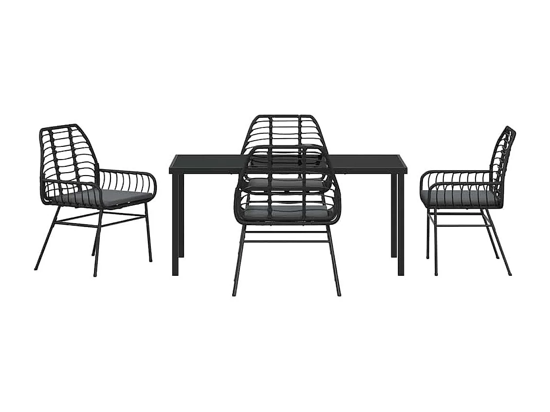 Ensemble de salle à manger de jardin 5 pièces avec coussins Noir Poly Rotin
