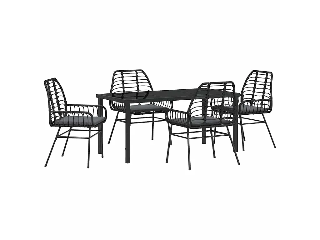 Juego de comedor de jardín de 5 piezas con cojines de ratán sintético negro