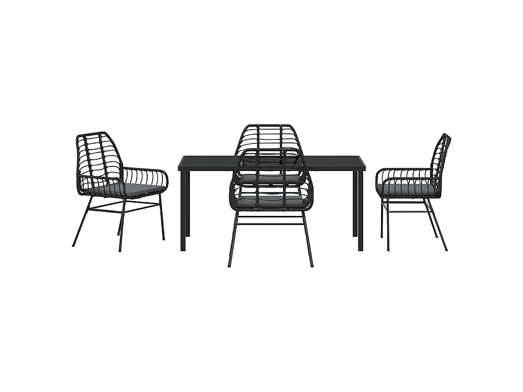 Juego de comedor de jardín de 5 piezas con cojines de ratán sintético negro