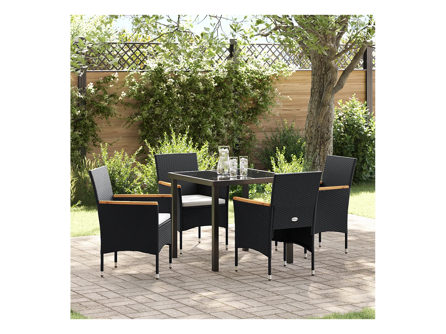 Ensemble de salle à manger de jardin 5 pièces Noir Poly Rattan