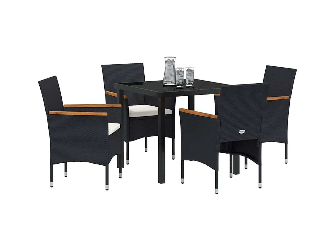 5-delige zwarte poly rattan tuinset