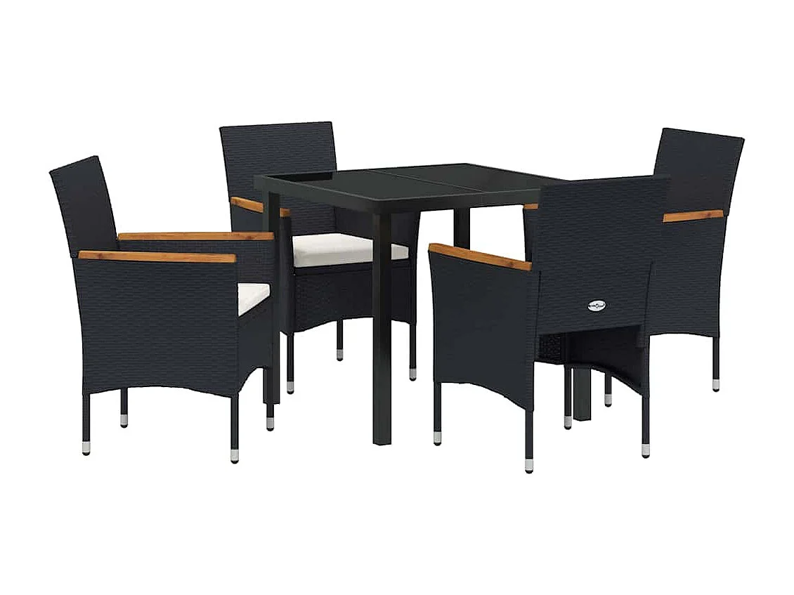 Set da pranzo da giardino in polyrattan nero da 5 pezzi