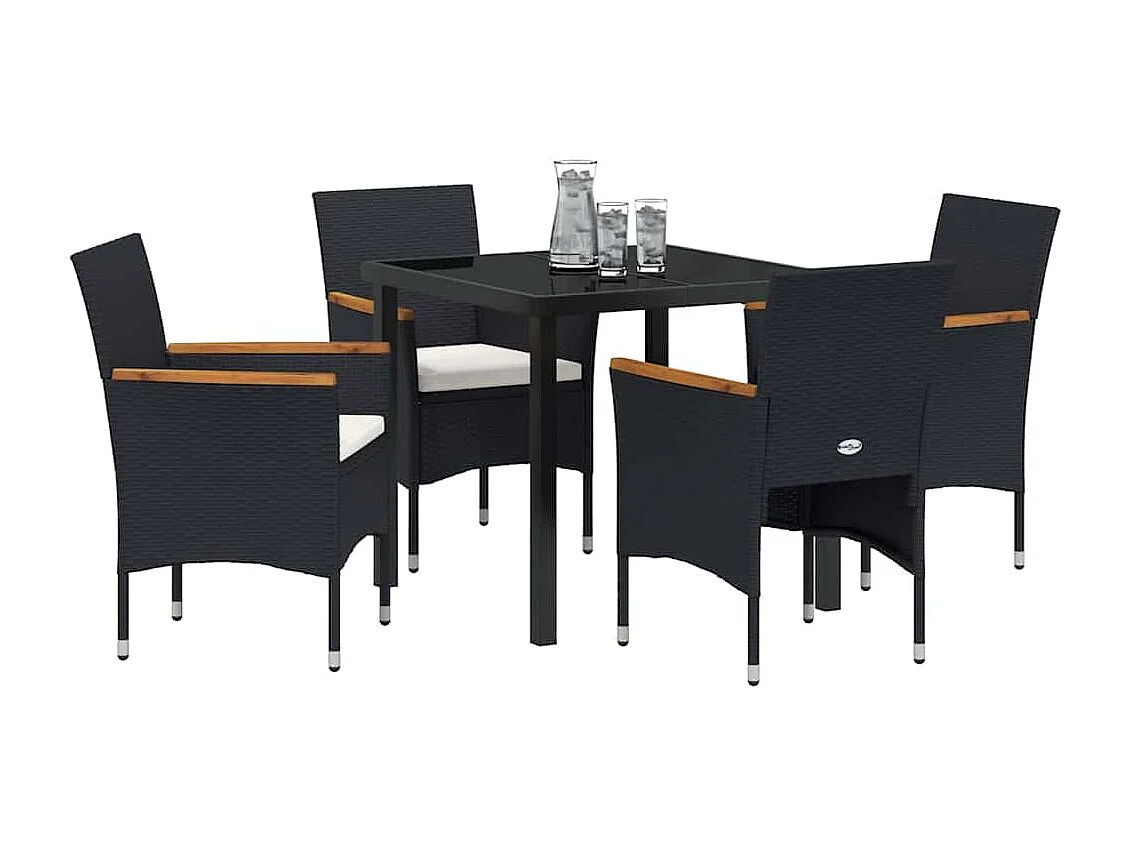 Set da pranzo da giardino in polyrattan nero da 5 pezzi