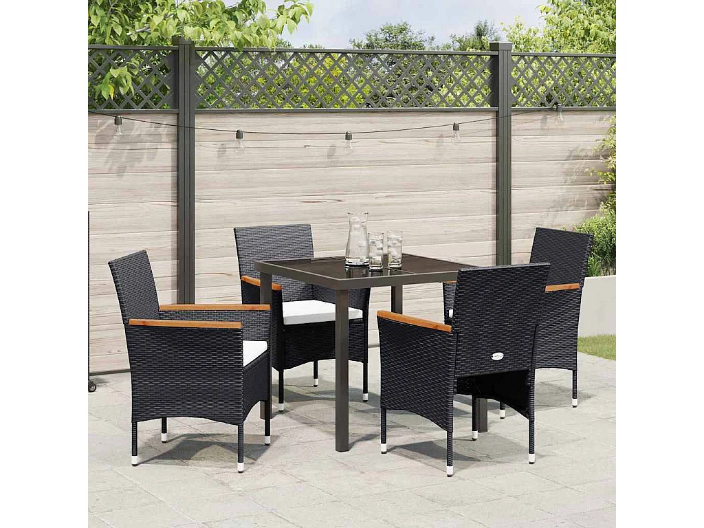 Set da pranzo da giardino in polyrattan nero da 5 pezzi