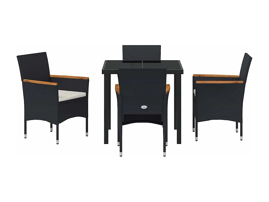 Set da pranzo da giardino in polyrattan nero da 5 pezzi