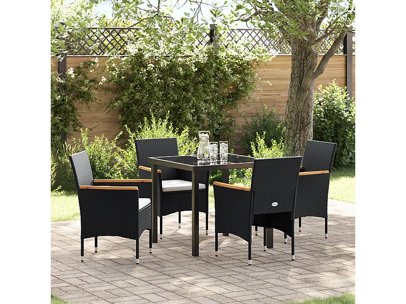 Set da pranzo da giardino in polyrattan nero da 5 pezzi