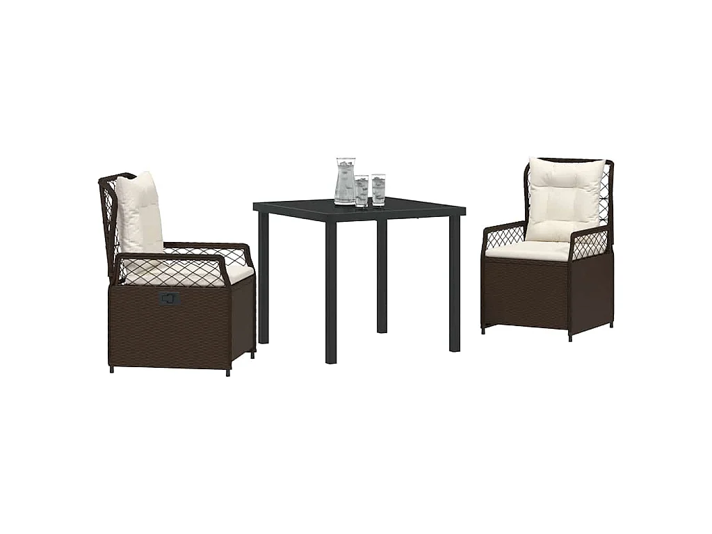 Juego de comedor de jardín de 3 piezas de ratán sintético marrón