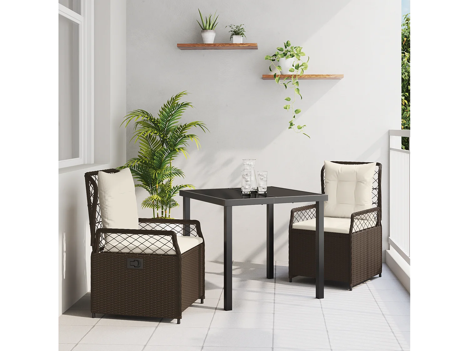 Ensemble de Salle à Manger de Jardin de 3 Pièces Marron Poly Rattan