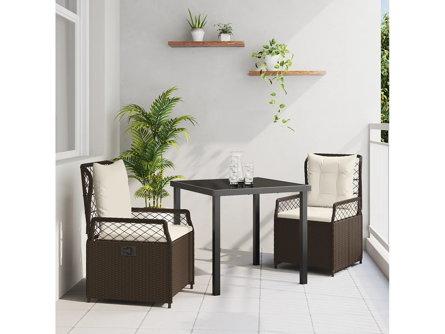 Juego de comedor de jardín de 3 piezas de ratán sintético marrón