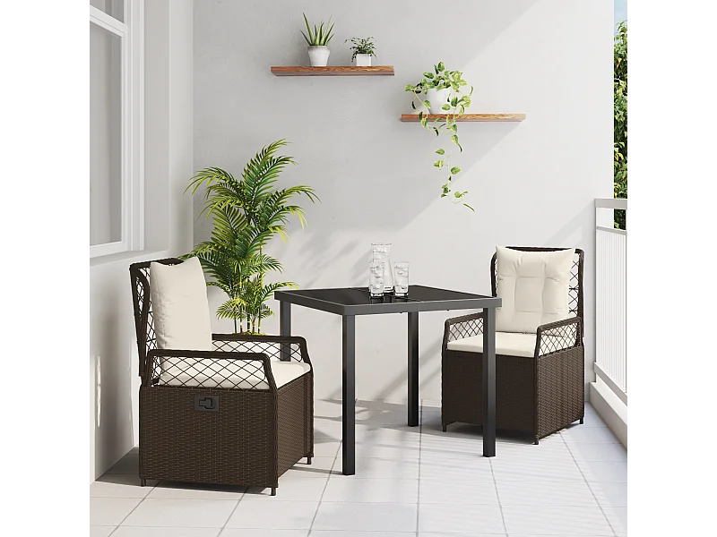 Ensemble de Salle à Manger de Jardin de 3 Pièces Marron Poly Rattan