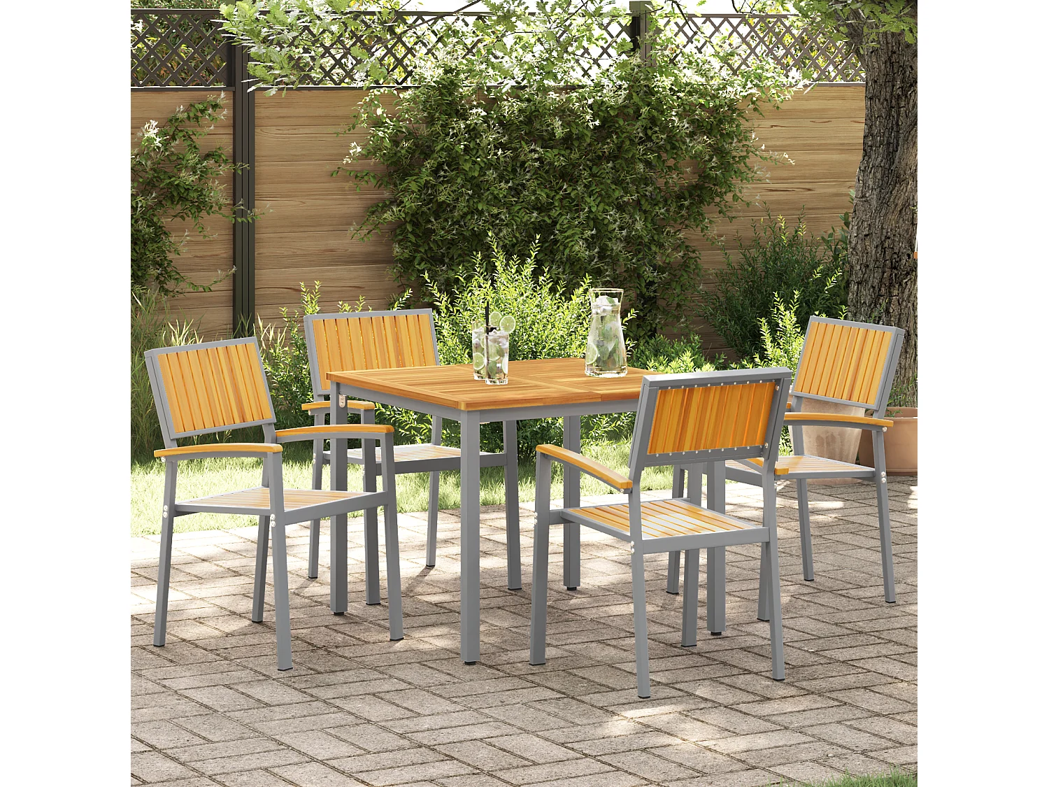 Chaises d'extérieur 4 pcs Empilables Grises en Bois d'Acacia Solide et Métal