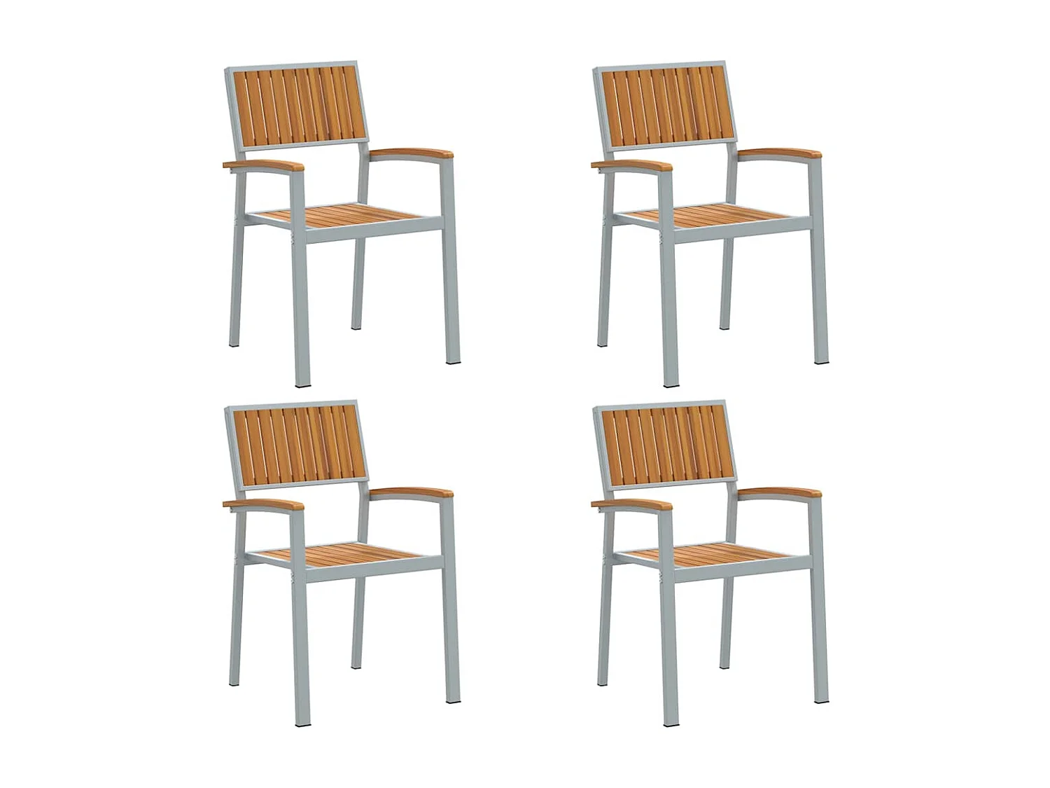 Chaises d'extérieur 4 pcs Empilables Grises en Bois d'Acacia Solide et Métal