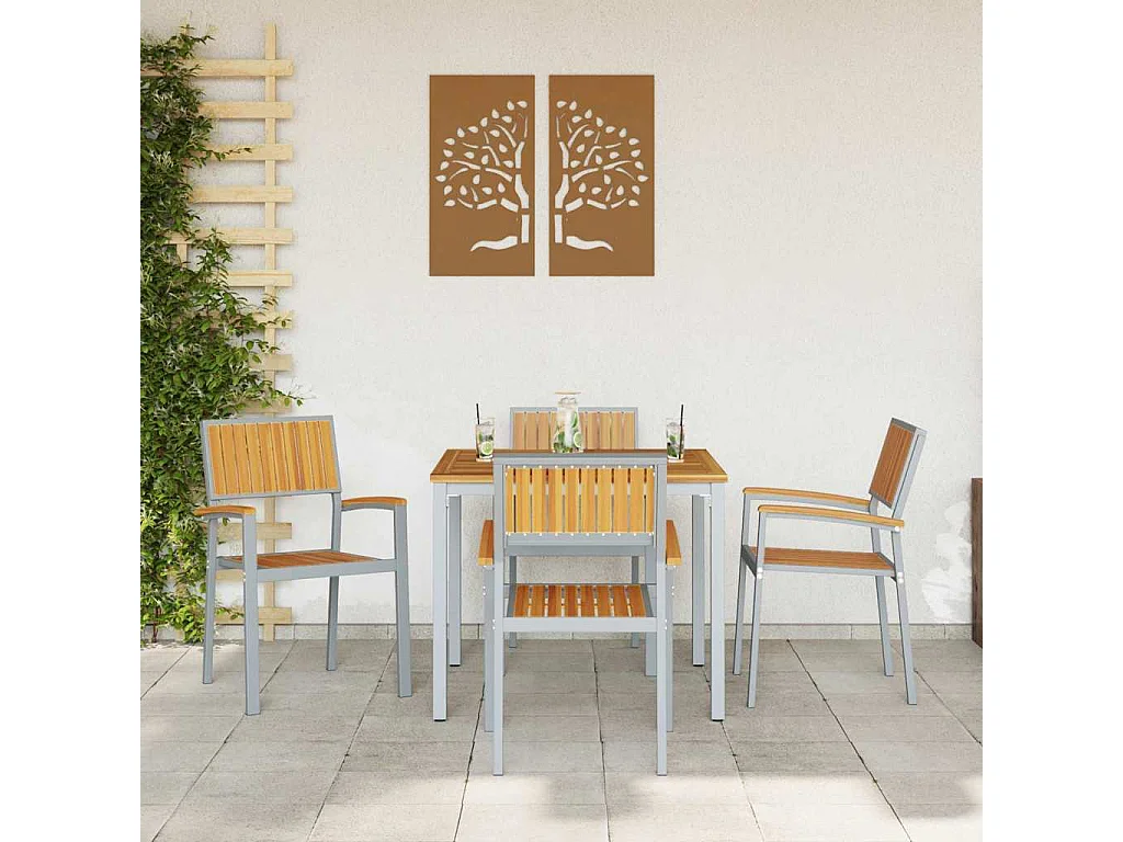 Chaises d'extérieur 4 pcs Empilables Grises en Bois d'Acacia Solide et Métal