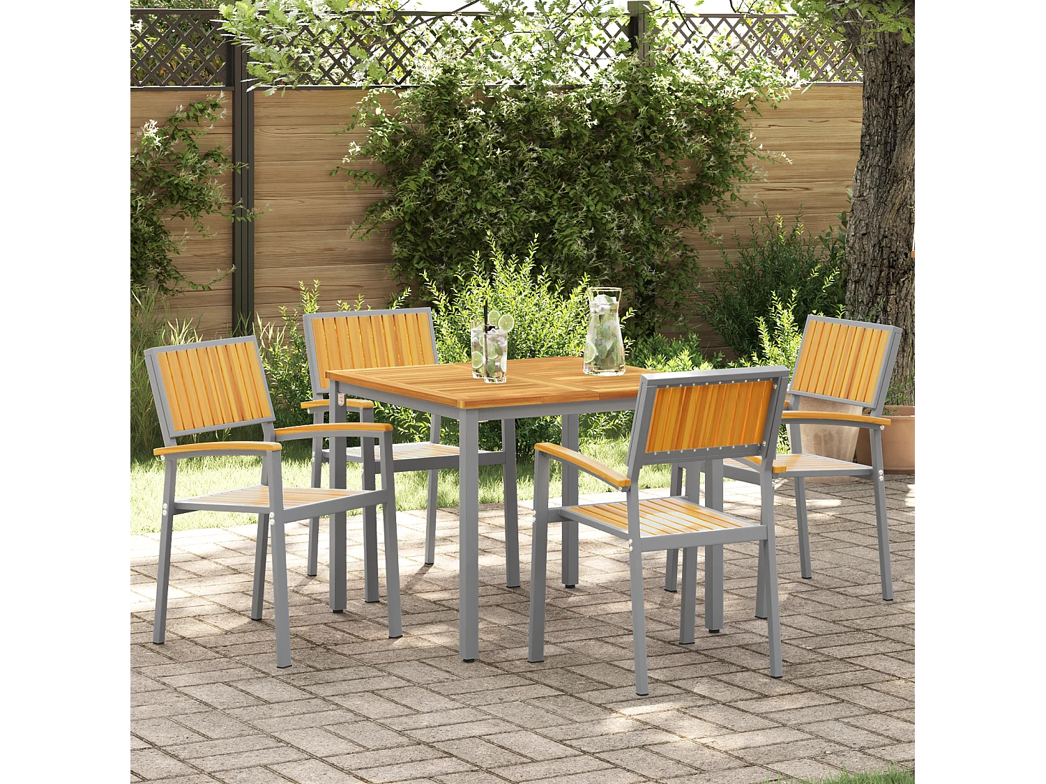 stuks stapelbare stoelen voor buiten, grijs, massief acaciahout en metaal