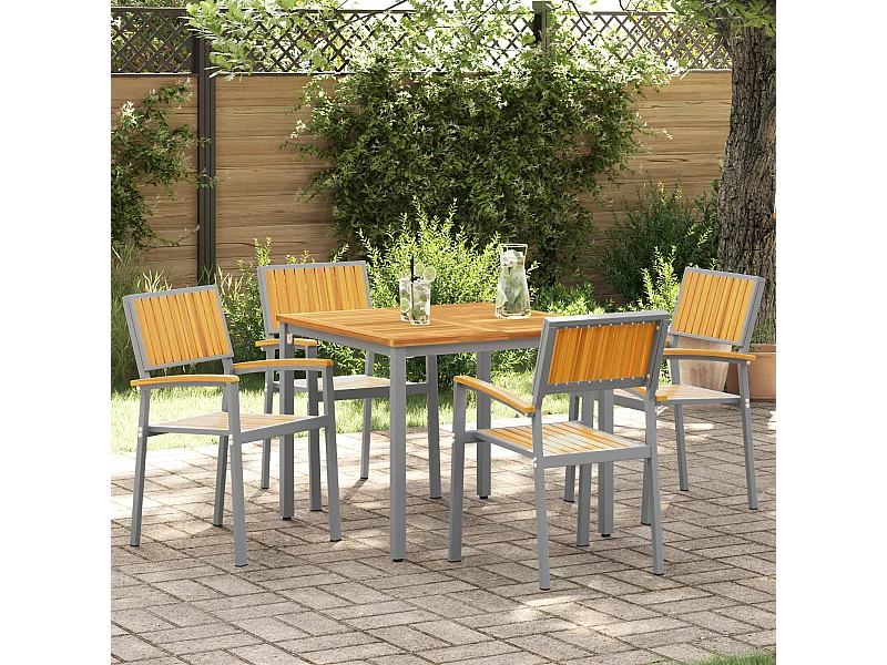 sedie da esterno impilabili in legno massello di acacia e metallo grigio