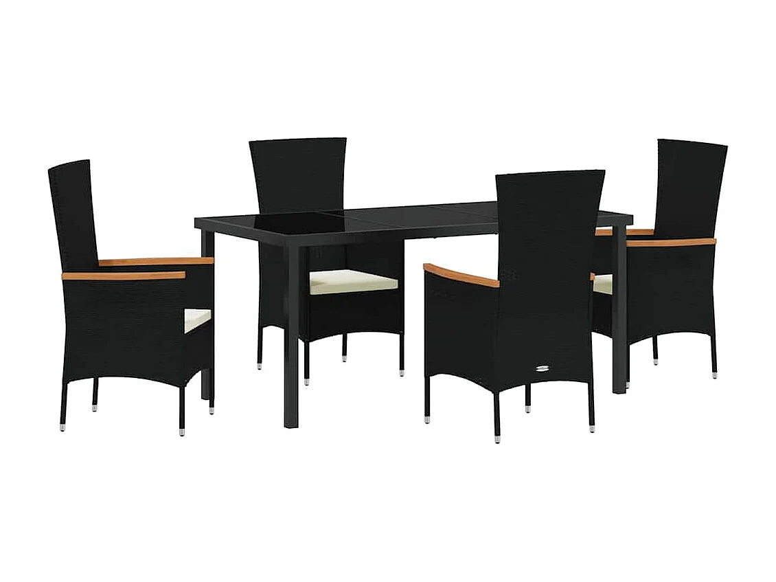 Ensemble de salle à manger de jardin 5 pièces avec coussins en poly rattan noir