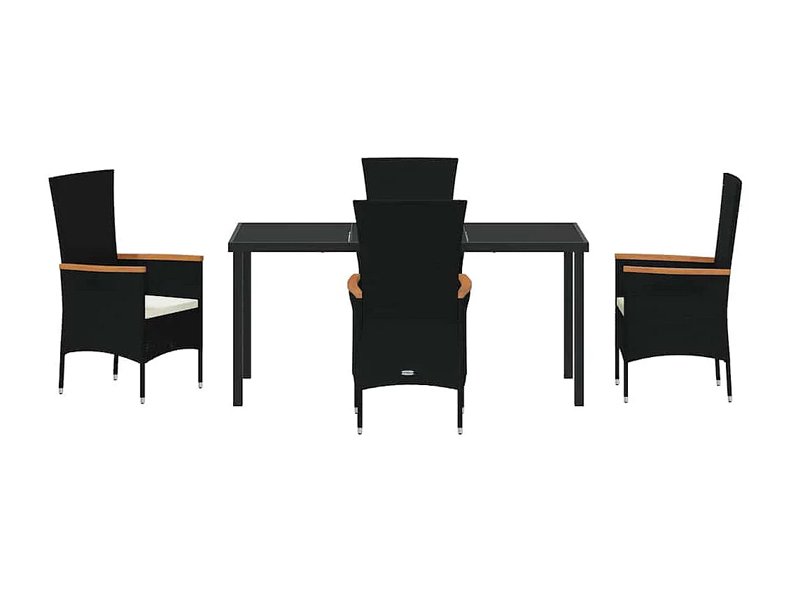 Ensemble de salle à manger de jardin 5 pièces avec coussins en poly rattan noir