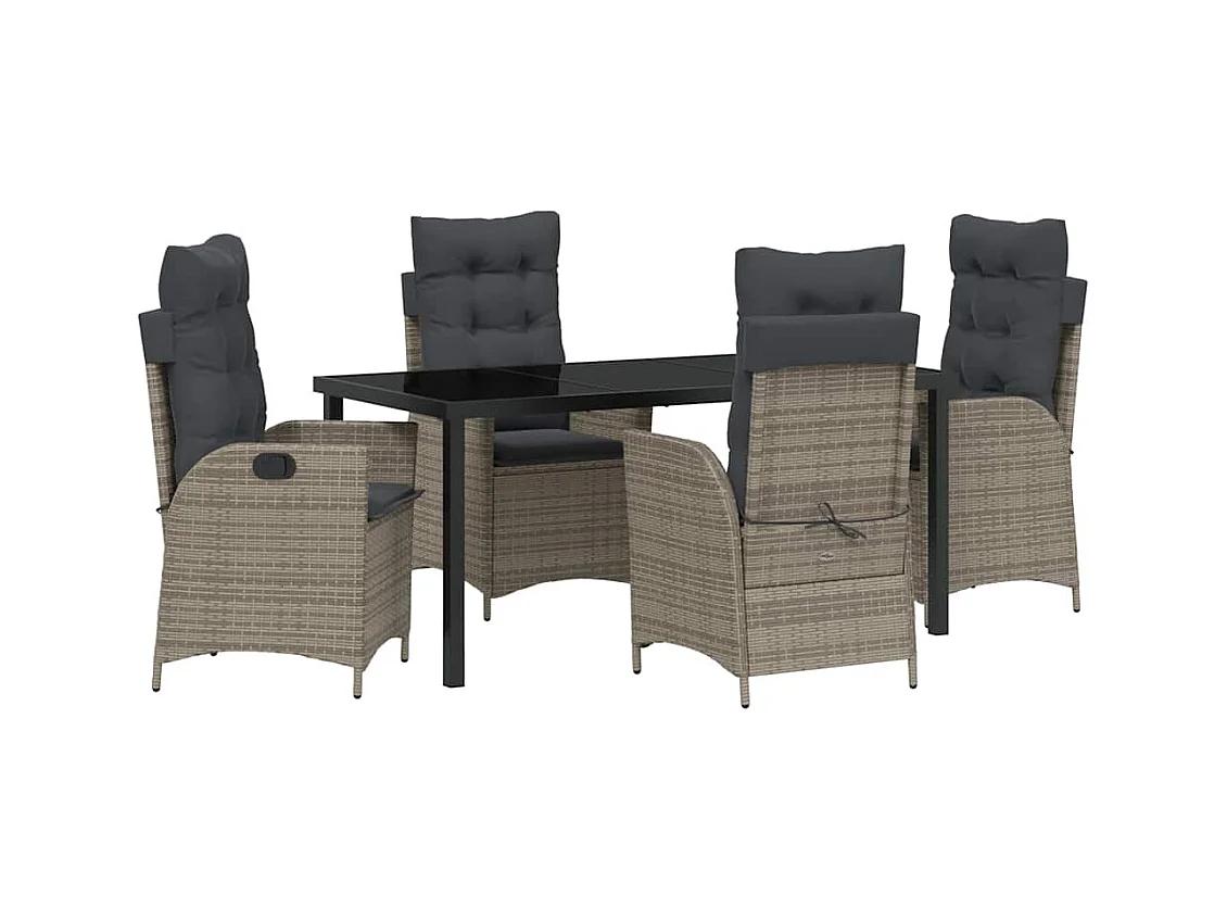 Set van 5 tuinmeubelen met grijze polyrotan kussens