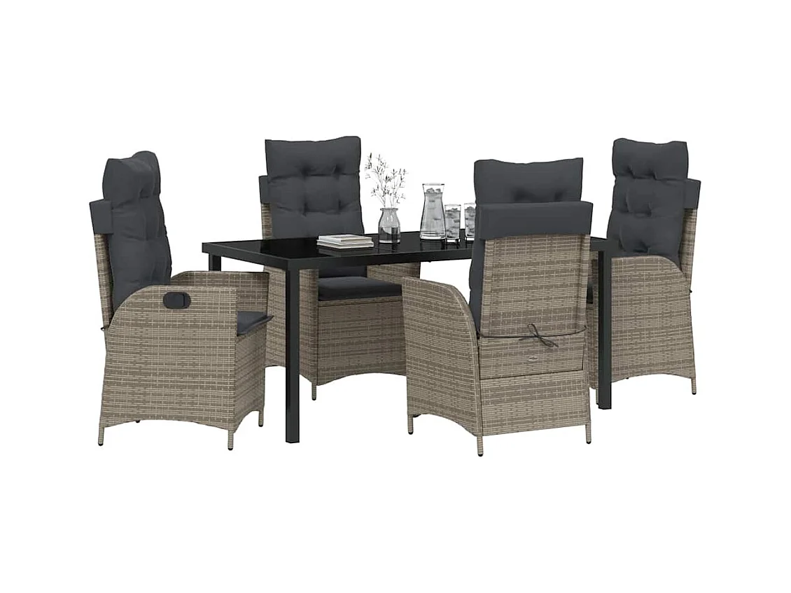 Set van 5 tuinmeubelen met grijze polyrotan kussens