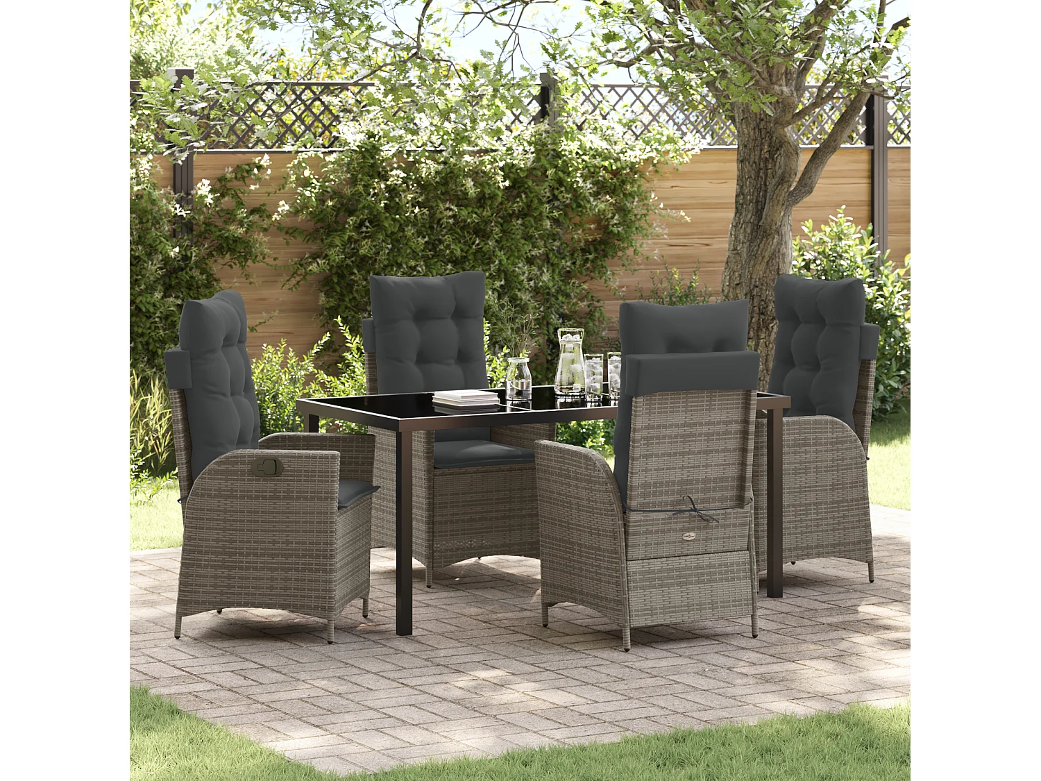 Set de 5 de Mobilier de Jardin avec Coussins Gris Poly Rattan