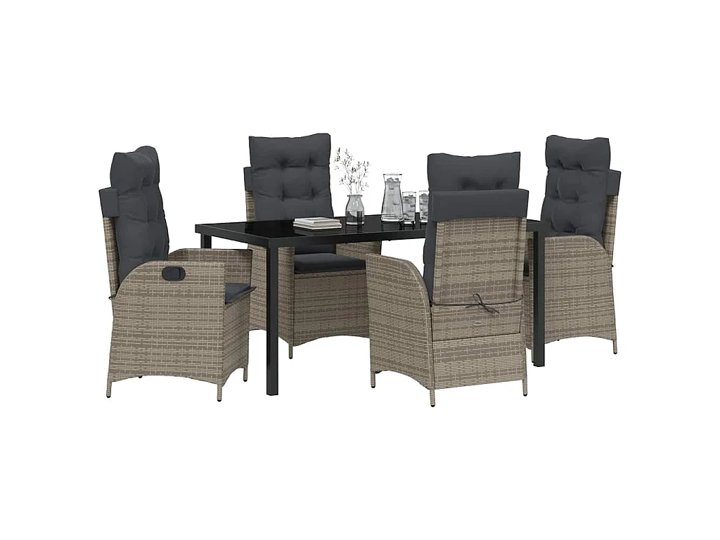 Set de 5 de Mobilier de Jardin avec Coussins Gris Poly Rattan