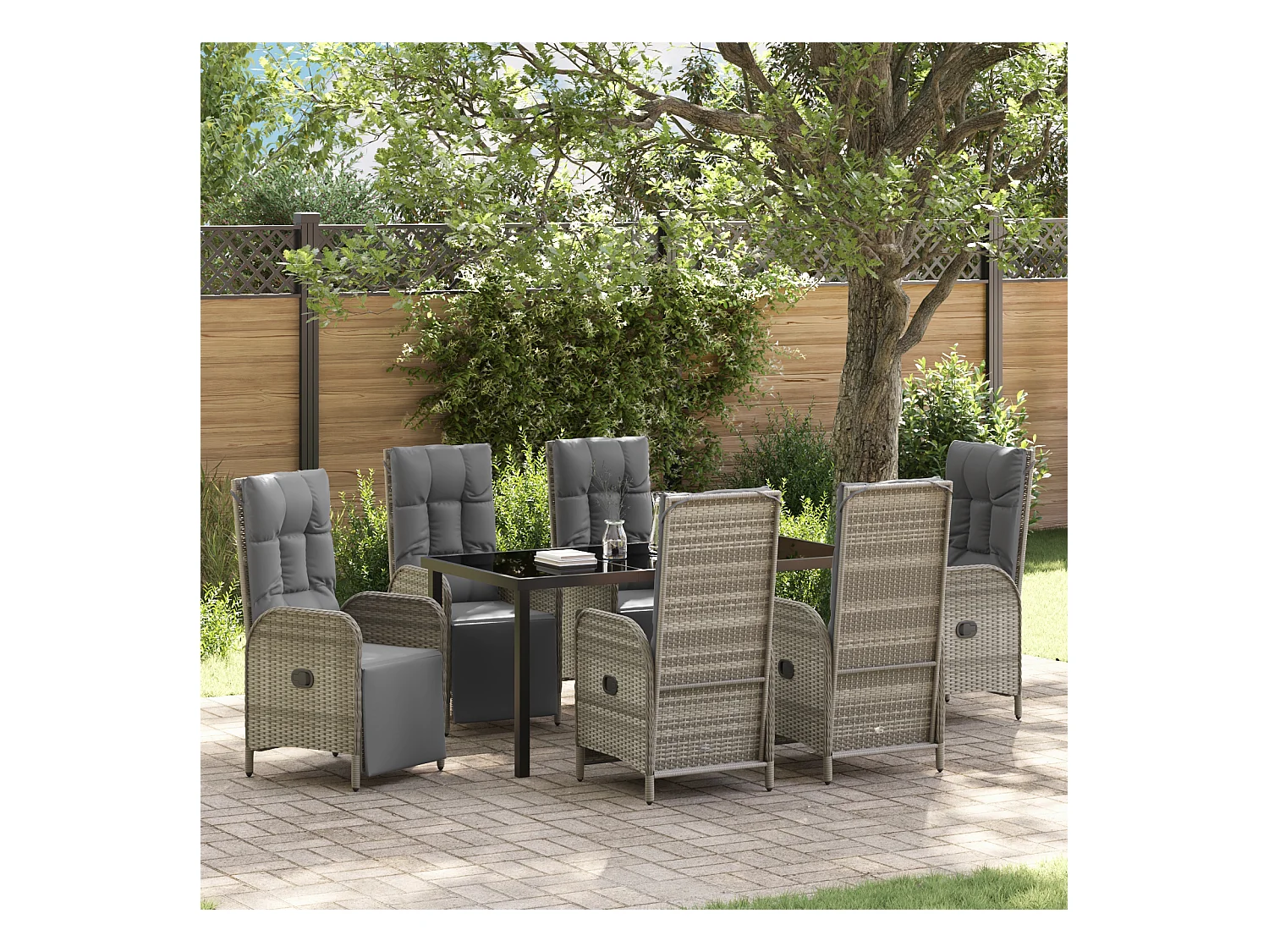 7-delige tuinset met grijze polyrotan kussens