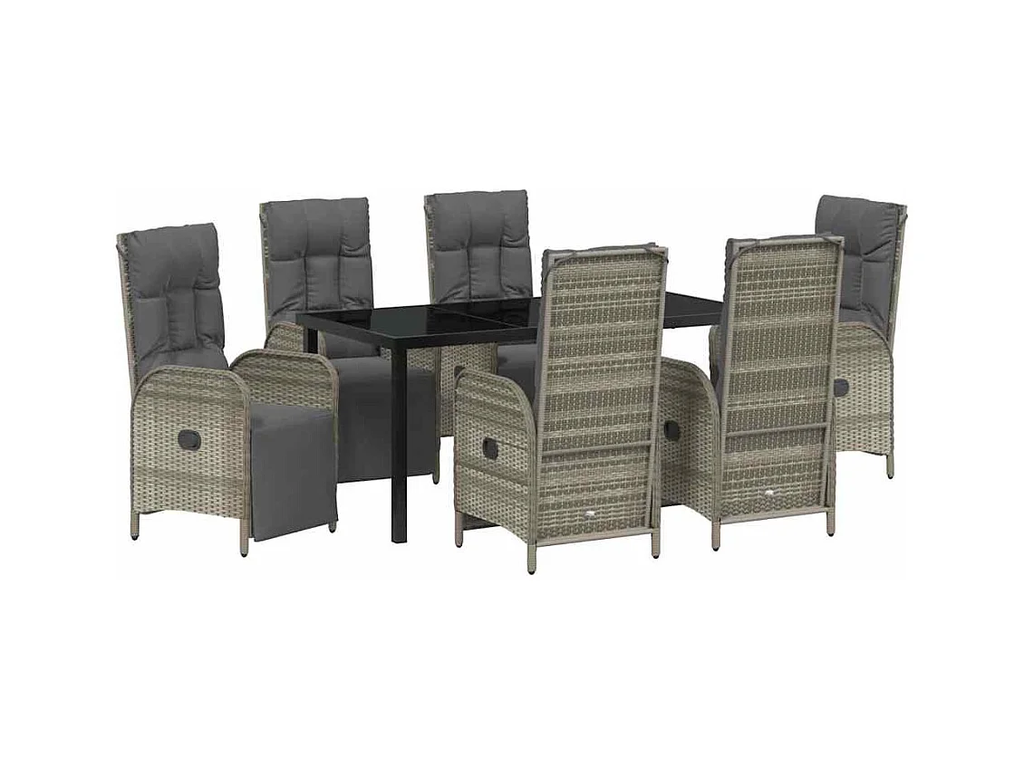 7-delige tuinset met grijze polyrotan kussens