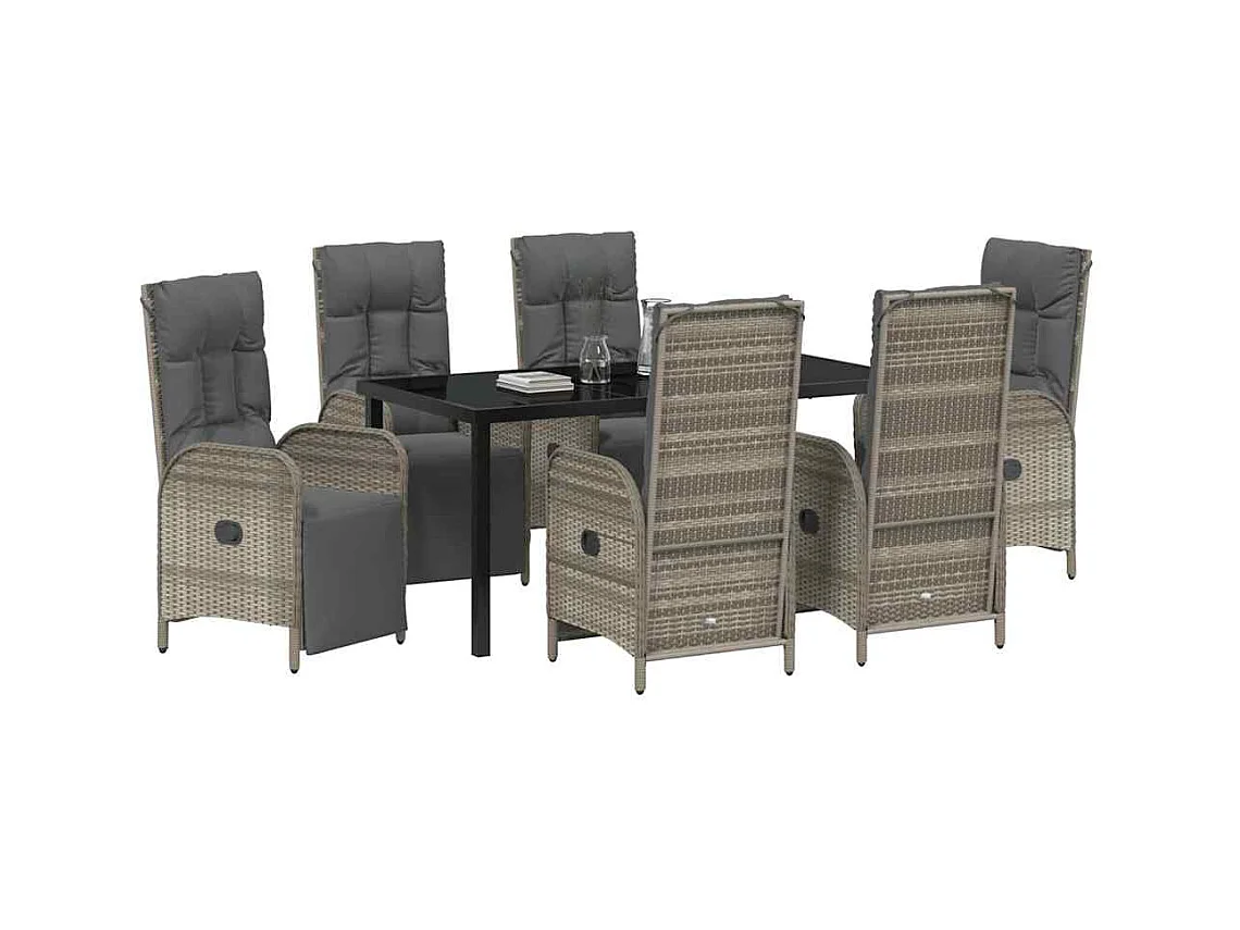 7-delige tuinset met grijze polyrotan kussens