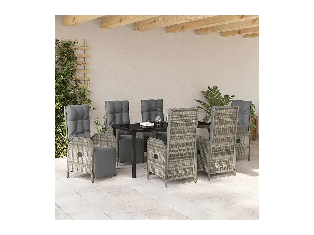 7-delige tuinset met grijze polyrotan kussens
