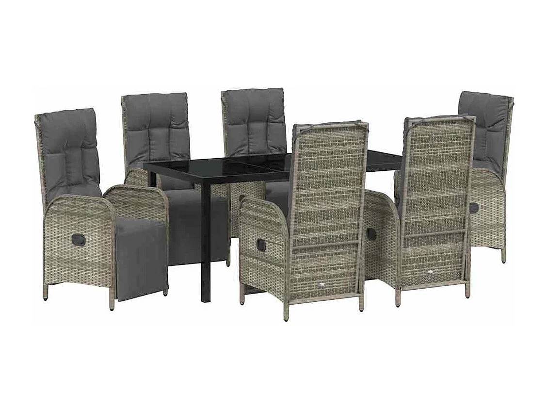 Ensemble de salle à manger de jardin de 7 pièces avec coussins en rattan poly gris